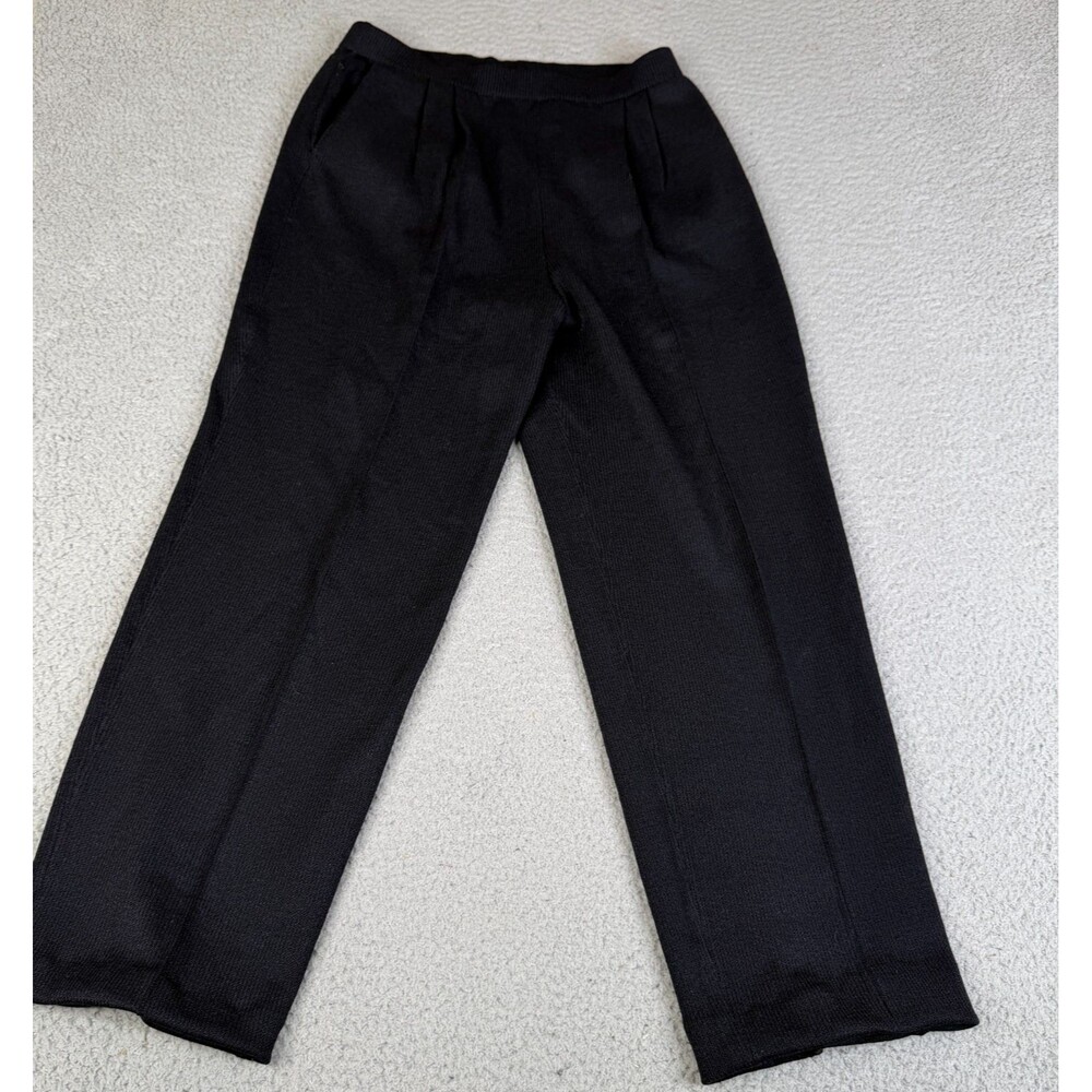 ST. JOHN Basics Pants Women 8 Black Santana Knit Pleated Tapered Pull On  28x26